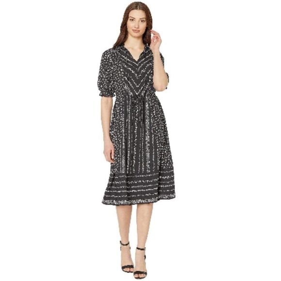 CeCe Ruffle Sleeve V-Neck Print Mix Dress - Picture 1 of 13